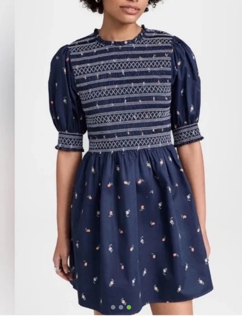 Hill House Navy Mini Dress with Smocked Bodice and Puff Sleeves - Picture 3 of 3